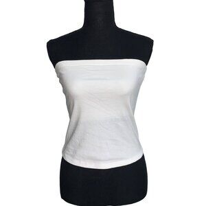A New Day Womens White Ribbed Cropped Length Strapless Tube Top Size Small